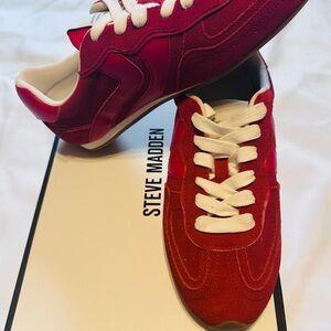 Steve Madden Red Suede & Leather Sneakers